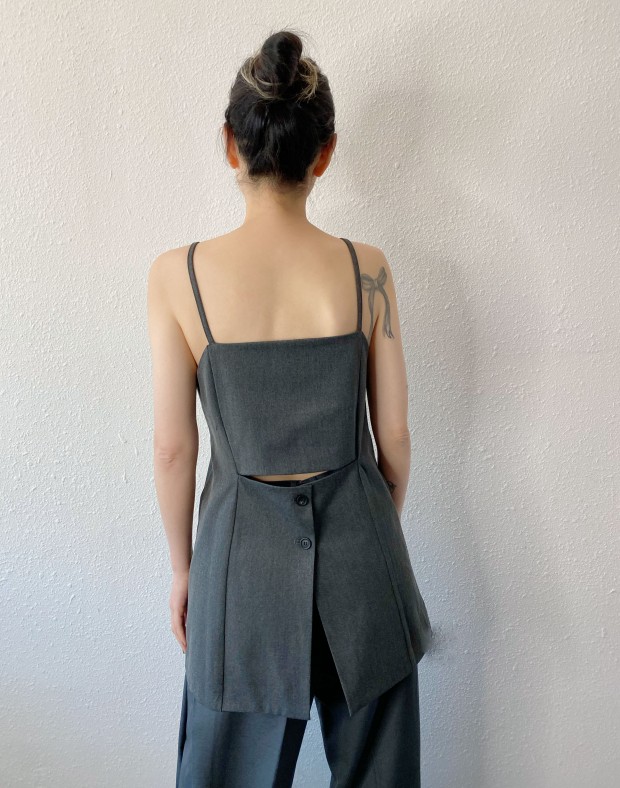 Grey Longline Button Up Top #250343